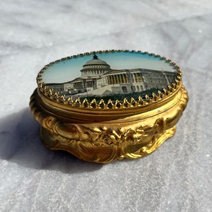 Antique Gilt Metal Capitol Building Souvenir Trinket Box