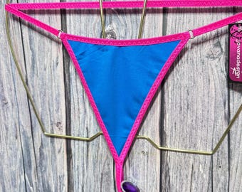 jovanadesign Mimi Ladies Plug String Turquoise 100% Cotton Hot Pink Trim Women Tanga Swimwear Underwear Handmade in UK
