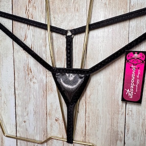 jovanadesign Tiniest Nano String 4cm x 4cm Gunmetal Mystique/Black Trim Extreme Micro Swimwear Underwear Handmade in UK