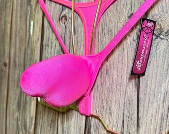 jovanadesign Tanga 3D con efecto push out, bolsa de 10 x 11,5 cm, rosa neón, traje de baño extremo, hecho a mano en el Reino Unido