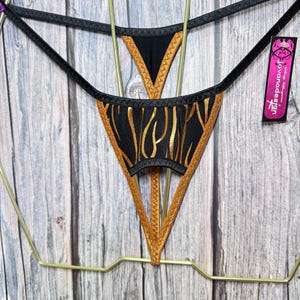 jovanadesign Mens Open Front String Black Vinyl PVC Extreme Micro Herren Tanga Handmade in UK