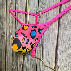 jovanadesign David Bulge String - Cheetah Pink Thin/Neon Pink, Low Waist Micro Mens Pouch Suit Underwear Swimwear Handmade in UK