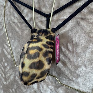 jovanadesign Micro Banana Adjustable String - Cheetah See Through Mesh Brown/Black - Mini Bulge Suit Swimwear, Underwear Handmade in UK