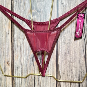 jovanadesign Open Front String Burgundy Vine Durchsichtig Transparent Mesh Extreme Herren Ouvert String Bademode Unterwäsche Unterwäsche Handmade in UK