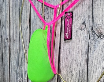 jovanadesign Mens Upright String Neon Green Neon Pink Trim Handmade in UK