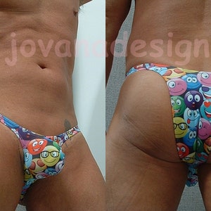 Bulge Brazilian Bikini Smiling Faces Mens Swimwear Handmade in UK image 1