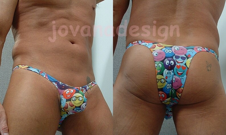 Bulge Brazilian Bikini Smiling Faces Mens Swimwear Handmade in UK image 1