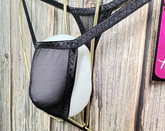 jovanadesign Mens Nano String Black Mesh See Through Extreme Micro Mini Tanga Suit Swimwear, Underwear Handmade in UK