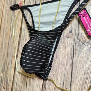 jovanadesign Moderate Bikini, Mens Beach Suit Beachwear Tanga - Stripes Black White - Swimwear Underwear Handmade in UK