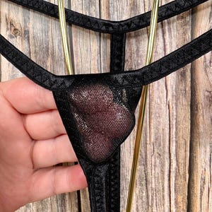 jovanadesign Tiniest Micro Nano String 4cm x 4cm - Shiny Black Silver Transparent Net Extreme Little Suit Swimwear, Underwear Handmade in UK