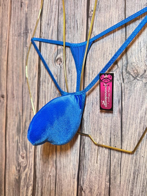 jovanadesign Joseph Push Up Push Out String Bulge Royal Blue Soft Stretchy Velvet Handmade in UK