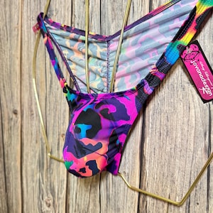 jovanadesign Gathered Rio Mens Bikini, Leopard Purple Multicoloured Men Beach Bulge Suit Beachwear Tanga Swimwear Underwear Handmade in UK