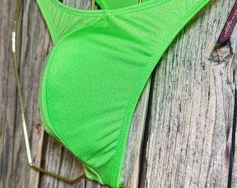 jovanadesign Marc Classic Standard Mens Thong Neon Green Moderate Fit Swimwear Handmade in UK Size M
