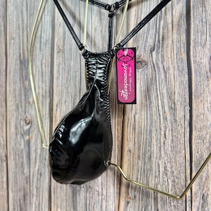 Jovanadesign - Bañador de PVC ajustado para hombre, muy estrecho, de vinilo brillante, color negro, hecho a mano en el Reino Unido.