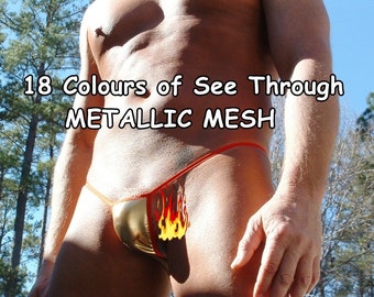 Extreme Small String, See Thru METALLIC MESH - Mens Micro Swimwear, Underwear Choose your favourite colour and back! - Handmade in UK