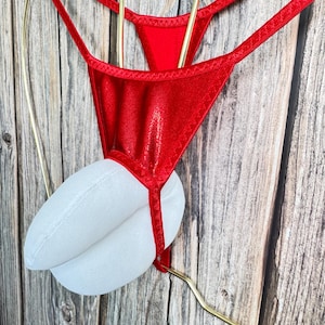jovanadesign Open Front String - Red Shiny Mystique - Extreme Mens Ouvert String- T-back, Ring or Triangle Swimwear Underwear Handmade in UK