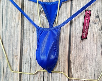 jovanadesign V-front Extreme Micro Mens String, Shiny Royal Blue Wet Look, Tiny Male Extremely Sexy Underwear Swimwear Handmade in UK