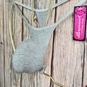 jovanadesign Low Joe String, Snug Fit Narrow Men String, Grey Stretchy Cotton, Underwear, Sleepwear -Different Back to choose Handmade in UK