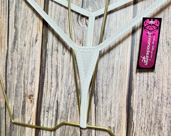jovanadesign Perizoma bianco da donna, intimo da bagno, tanga minuscolo, fatto a mano nel Regno Unito, estremamente micro, radicale
