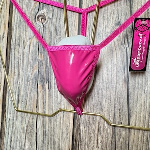jovanadesign Ben Nano Mens String - Fuchsia Shiny Vinyl Extreme Little Tiny Suit 8x10, Swimwear, Underwear - Handmade in UK