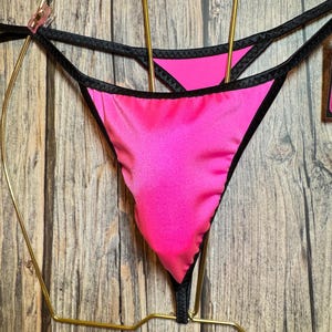 jovanadesign Mens Feminising String, Neon Pink/ Black Seamless Mini Femini Men Tanga Suit Plug Back Swimwear, Underwear -Handmade in UK