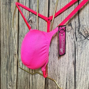 jovanadesign Extreme Micro String, Nano Bulge Mens Tanning Barely Cover Suit - Neon Pink Wet Look/Coral - Swimwear Underwear Handmade in UK