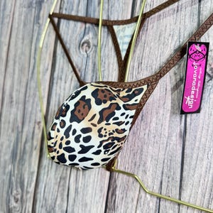 jovanadesign David Bulge String Leopard Brown White Chocolate Trim Low Waist Suit Handmade UK Size L