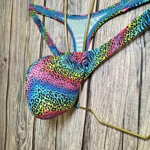 jovanadesign Hercules Push Out Bulge Mens Thong Multicoloured Neon Animal Zebra Print Enhancing Low Cut Underwear Swimwear Handmade in UK