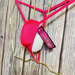 jovanadesign Mens Shaft Cover String, Extremely Micro Suit, Deep Coral - S - Swimwear Underwear Handmade in UK