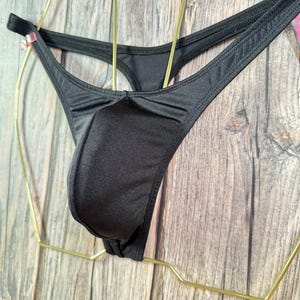 jovanadesign Marc Classic Standard Mens Thong, Black Plain Male Comfy Beachwear, Beachsuit, Holiday Suit Underwear Swimwear Handmade in UK