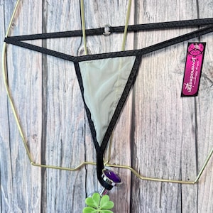 jovanadesign Men's Silver See Through Mesh Plug String, Handmade Seamless Underwear