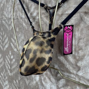 jovanadesign Mini Narrow Triangle String - Cheetah See Through Mesh Brown/Black - Mini Bulge Swimwear, Underwear Handmade in UK