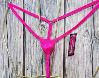 jovanadesign Nano of Nano Bikini de hilo para hombre rosa intenso brillante suave Mystique Extreme Micro Traje de baño Ropa interior Hecho a mano en el Reino Unido