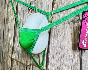 jovanadesign Nano of Nano Mens String Kelly Green Solid Extreme Micro Swimwear Underwear Handmade in UK