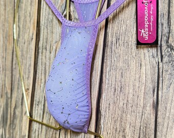 jovanadesign Very Narrow K1 Mens Transparent String, Hologram Lilac Mesh Seamless Men Tanga String, Micro Tanning String,Handmade in UK