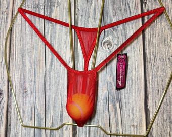 jovanadesign V-front Extreme Micro Mens String Red Mesh See Through Little Underwear Swimwear Handmade in UK