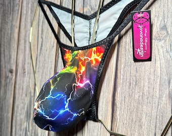 jovanadesign George Gathered Thong Moderate Fit Tanga Thunderstorms Multicoloured Strikes Handmade in UK