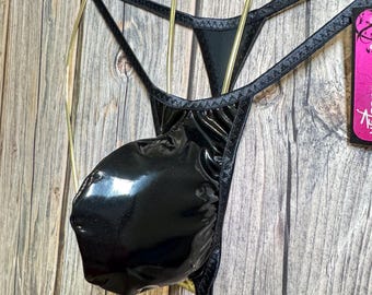 jovanadesign Sors Low Narrow Mens Bulge Black Vinyl Shiny PVC Handmade in UK