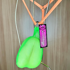 jovanadesign Alex Narrow Mens Transparent Teardrop String Ring Front Neon Green See Thru Mesh/Neon Orange Swimwear Underwear Handmade in UK