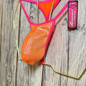 jovanadesign Low Joe String Snug Fit Narrow Men Tanga Bulge String Neon Orange Shiny Mystique/ Hot Pink, Underwear Swimwear Handmade in UK