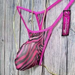jovanadesign George String Moderate Tanga Pink Zebra Animal Mesh See Through Swimwear Underwear Handmade in UK