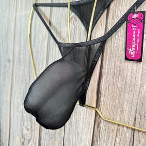 jovanadesign Big Bag heren string groot zakje zwarte mesh doorschijnende badmode ondergoed handgemaakt in het Verenigd Koninkrijk