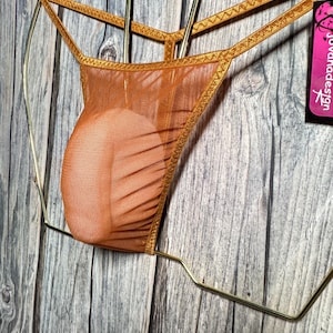 jovanadesign Mens String K1 - Copper  See Through Mesh Seamless Male Tanga Plug String Swimwear, Underwear Handmade in UK