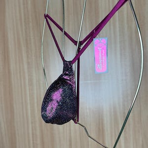 jovanadesign Narrow Teardrop Mens Mini Bulge String - Shiny Blackcurrant Holographic - Men Tanga Swimwear, Underwear Handmade in UK