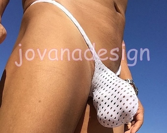 4D Thong Push Out Men's Bulge Thong - White Open Pattern - Handmade in UK