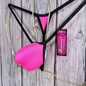 jovanadesign Tiny 3D String (1) Extreme Micro Pouch Neon Pink Solid Black Trim Handmade in UK