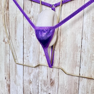 jovanadesign Nano of Nano Mens String Shiny Purple Mystique Extreme Little Micro Tiny Skimpy Swimwear Underwear Handmade in UK