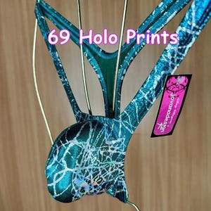 jovanadesign Leo Bulge Mens Thong, Wide Straps Male Swim Beach Suit, Enhancing Pouch - Hologram Prints, Swimwear Underwear Handmade in UK