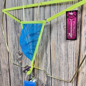 jovanadesign Mens Plug String Smallest Turquoise See Thru Mesh Neon Yellow Trim Handmade in UK