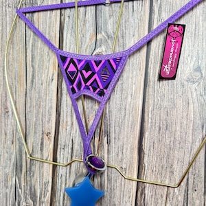 jovanadesign Open Front Plug String -Diamonds Purple Black- Extreme Mens Ouvert Enhancer Sexy Suit Swimwear Underwear Handmade in UK